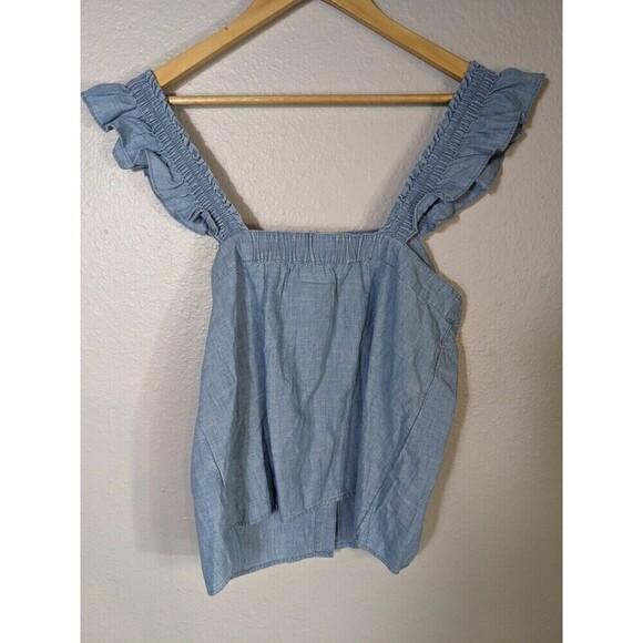 J.Crew‎ Women's Sz Small Chambray Button Front Tank Top Ruffle Straps Blouse N55 - Picture 4 of 9